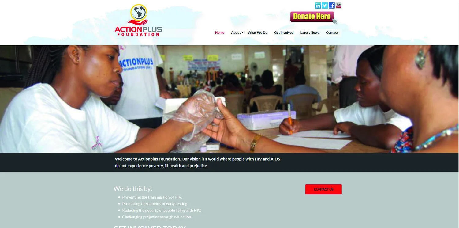ActionPlus Foundation website showing community health outreach