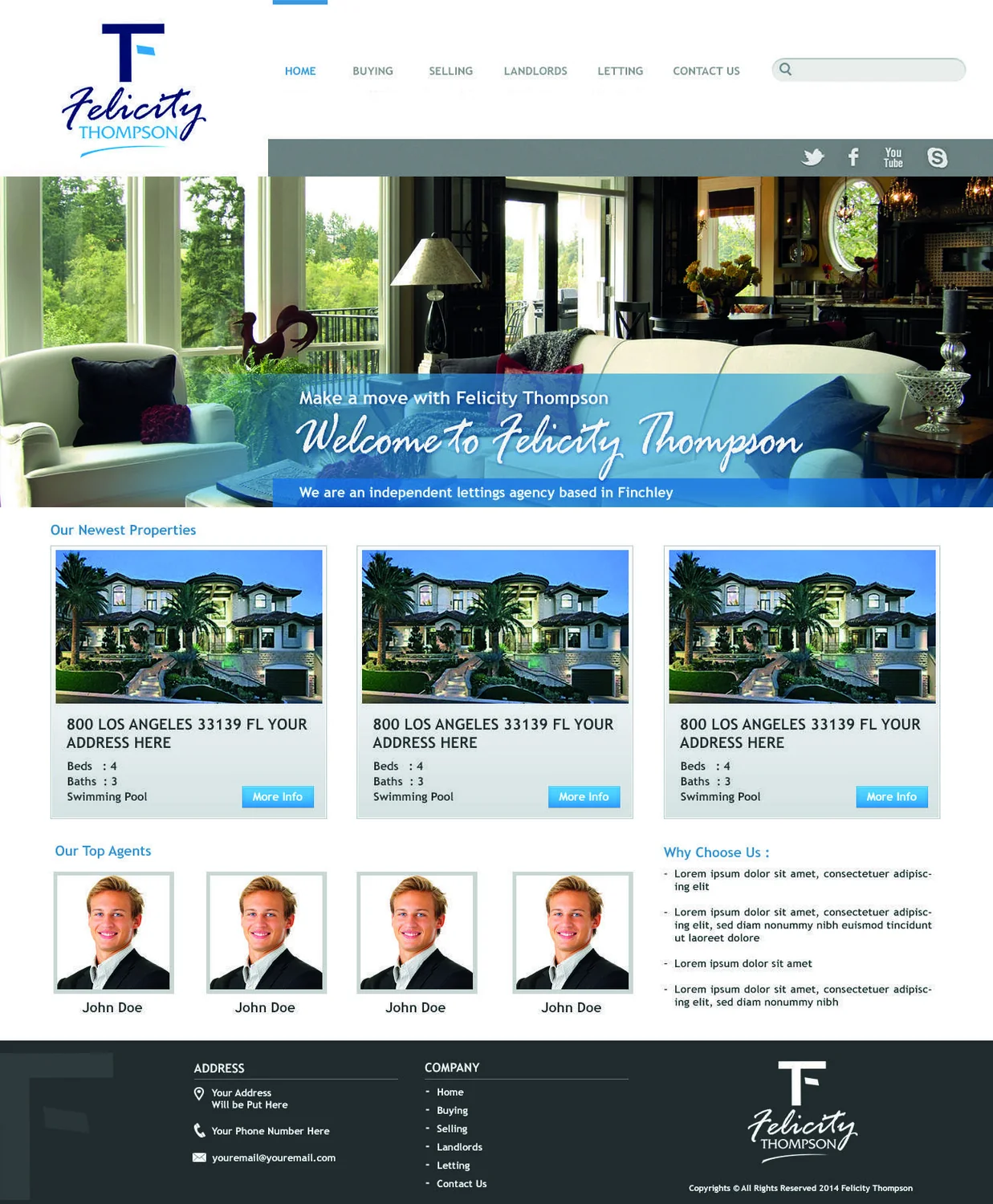Felicity Thompson property website with a residential hero, listings and agent profiles